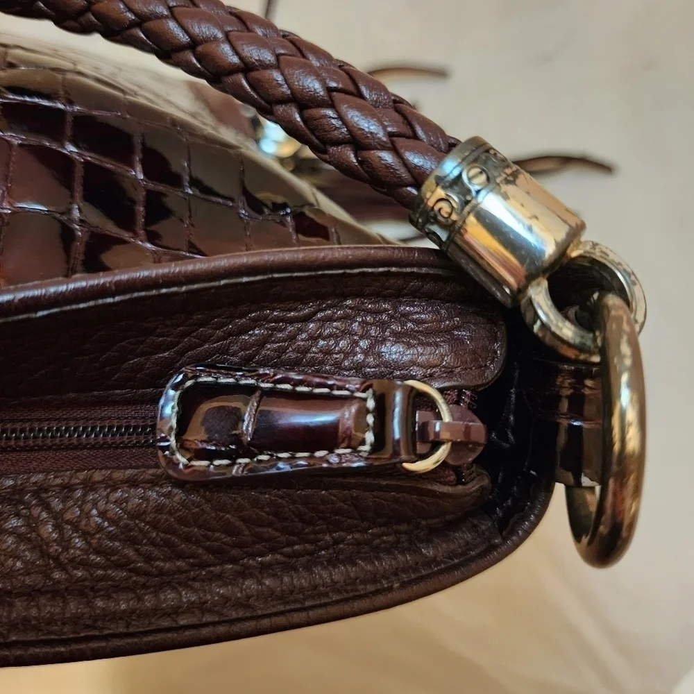 Brighton Purple Croc Embossed Leather Tote Shoulder Bag Purse Tassel Silvertone
